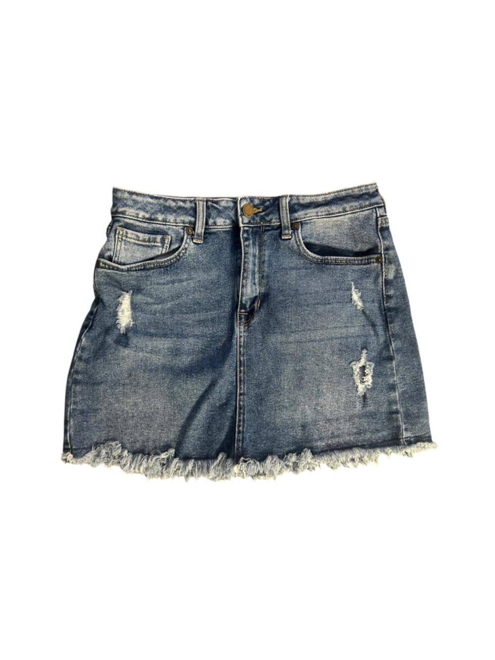 JBD Distressed Denim Mini Skirt Size 6 Blue - Picture 2 of 6